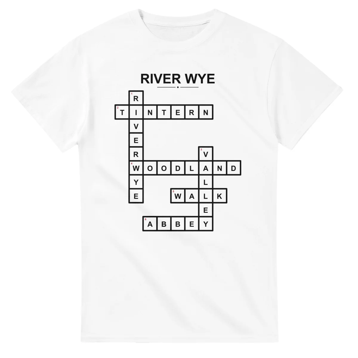 Monochrome crossword sheet for River Wye, with a large place-name heading, a letter grid, and numbered across and down clues.