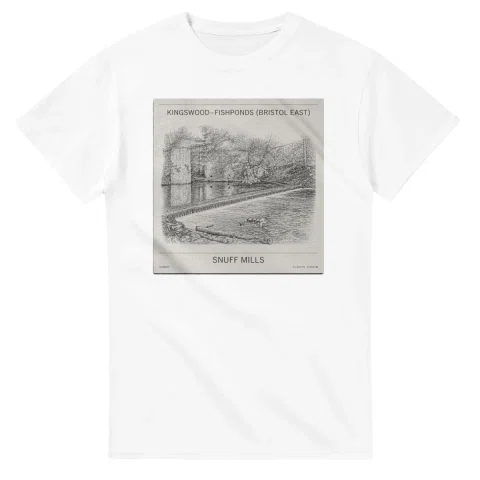 Fine-line engraving-style drawing for Kingswood–Fishponds (Bristol East), with a landmark caption and small coordinate text.