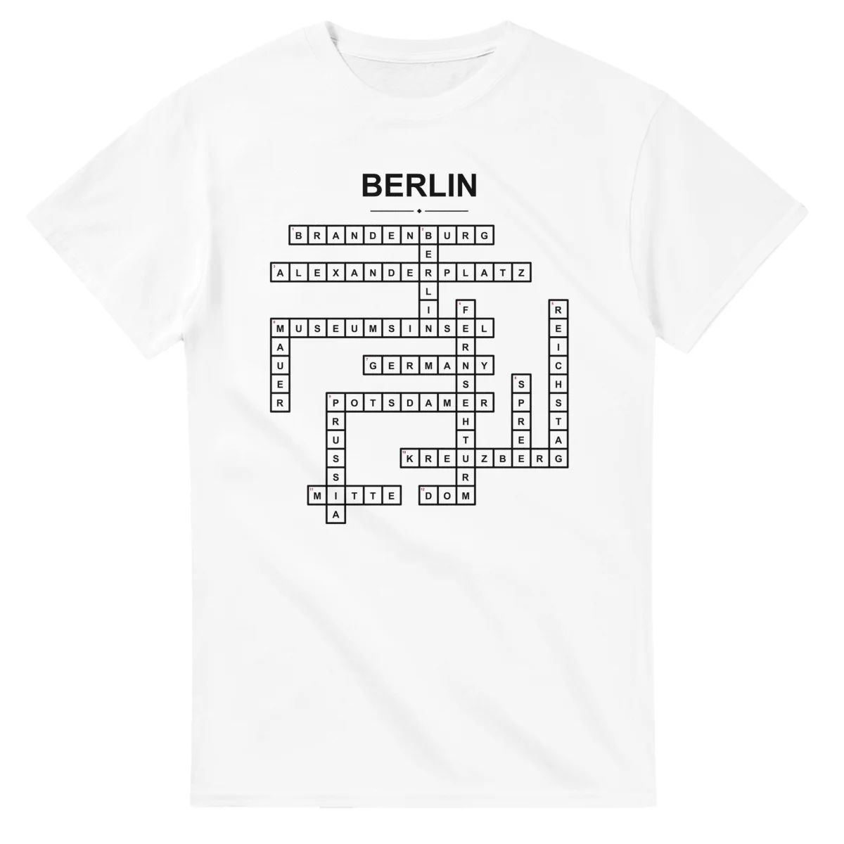 Monochrome crossword sheet for Berlin, with a large place-name heading, a letter grid, and numbered across and down clues.