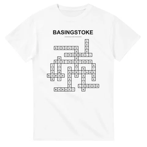 Monochrome crossword sheet for Basingstoke, with a large place-name heading, a letter grid, and numbered across and down clues.