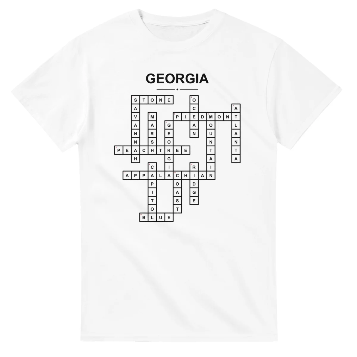 Monochrome crossword sheet for Georgia, with a large place-name heading, a letter grid, and numbered across and down clues.
