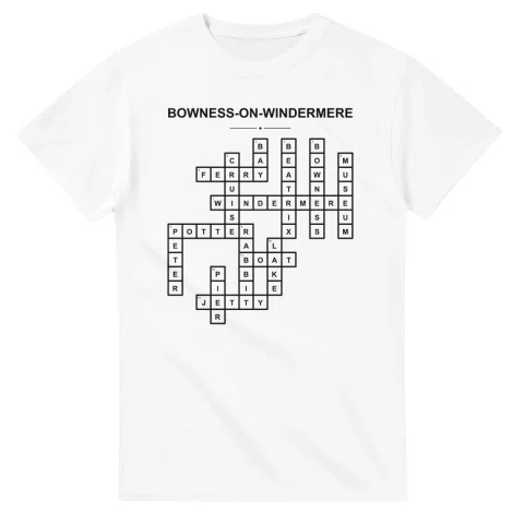 Monochrome crossword sheet for Bowness-on-Windermere, with a large place-name heading, a letter grid, and numbered across and down clues.