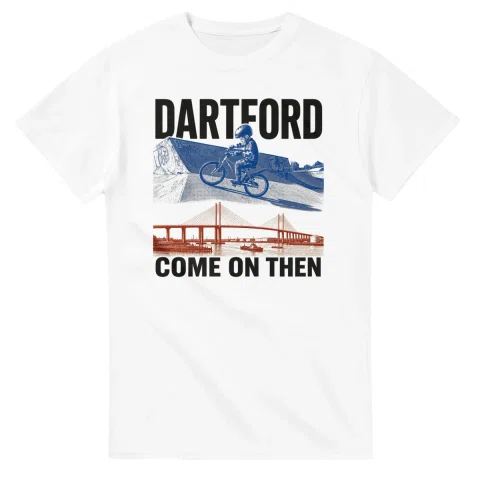 Two-colour scenic illustration for Dartford, with the place name and COME ON THEN lettering.