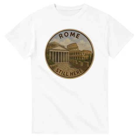 Painted, panelled scenic illustration for Rome, with paired local scenes and the place name in lettering.