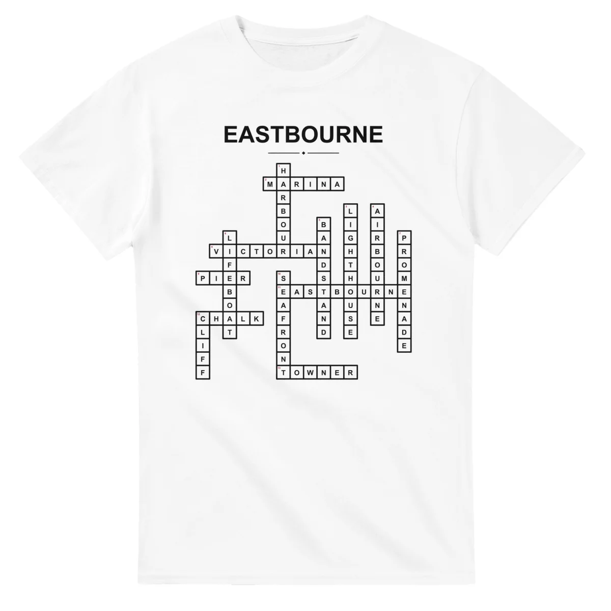 Monochrome crossword sheet for Eastbourne, with a large place-name heading, a letter grid, and numbered across and down clues.