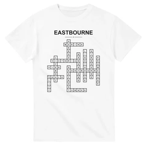 Monochrome crossword sheet for Eastbourne, with a large place-name heading, a letter grid, and numbered across and down clues.