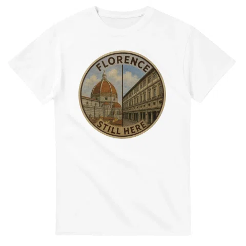 Painted, panelled scenic illustration for Florence, with paired local scenes and the place name in lettering.