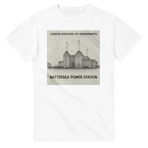 Fine-line engraving-style drawing for London Borough of Wandsworth, with a landmark caption and small coordinate text.