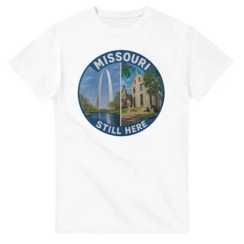 Painted, panelled scenic illustration for Missouri, with paired local scenes and the place name in lettering.