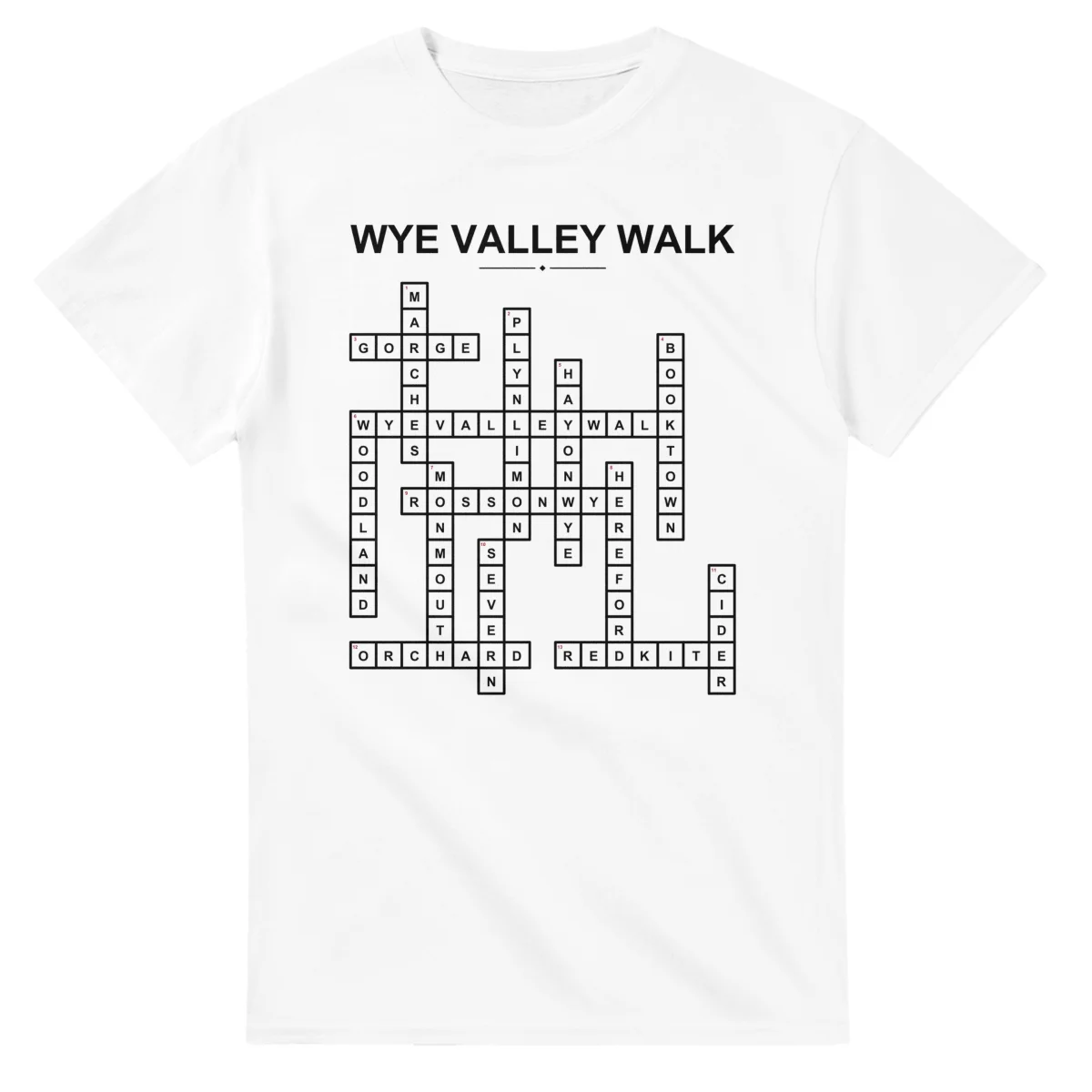 Monochrome crossword sheet for Wye Valley Walk, with a large place-name heading, a letter grid, and numbered across and down clues.