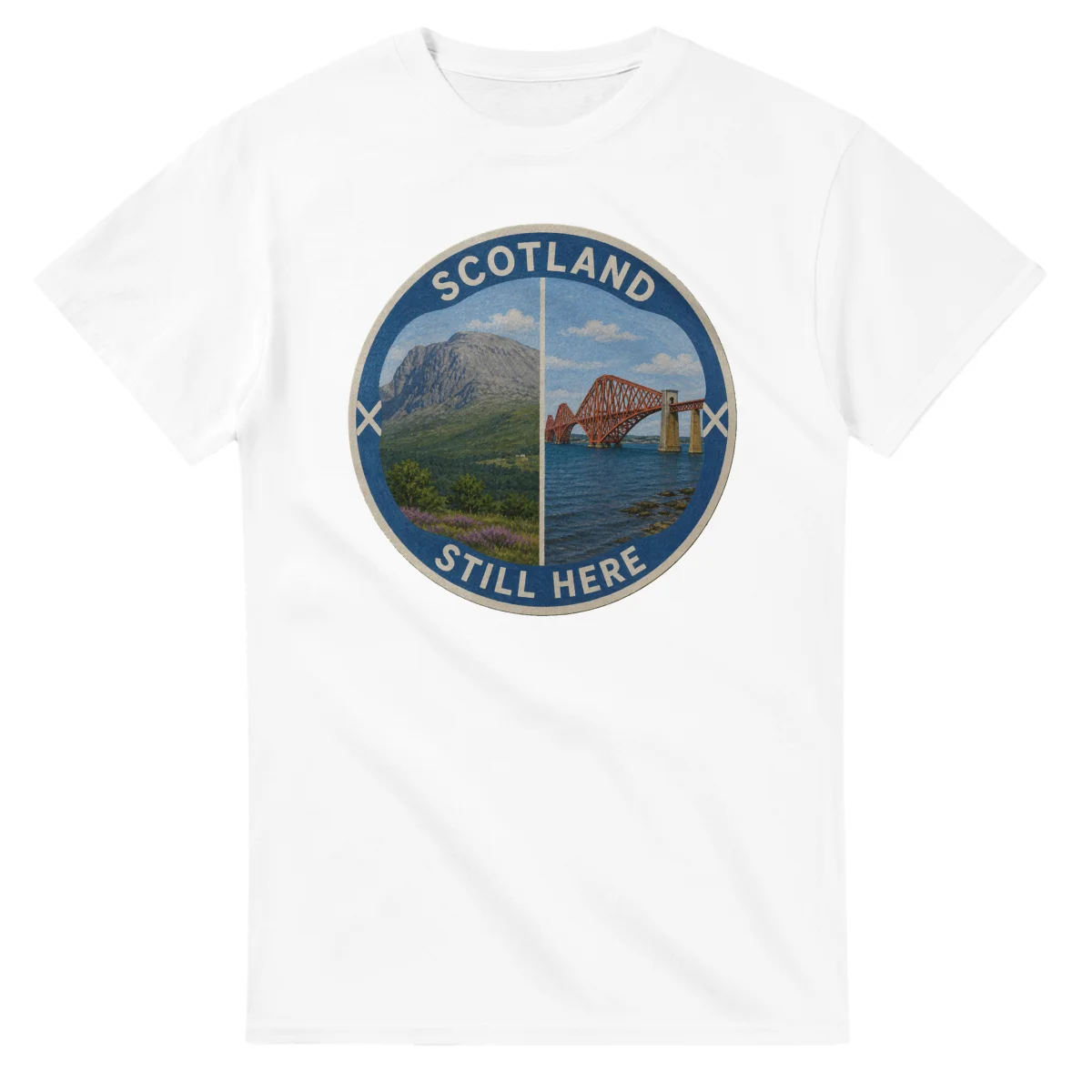 Painted, panelled scenic illustration for Scotland, with paired local scenes and the place name in lettering.