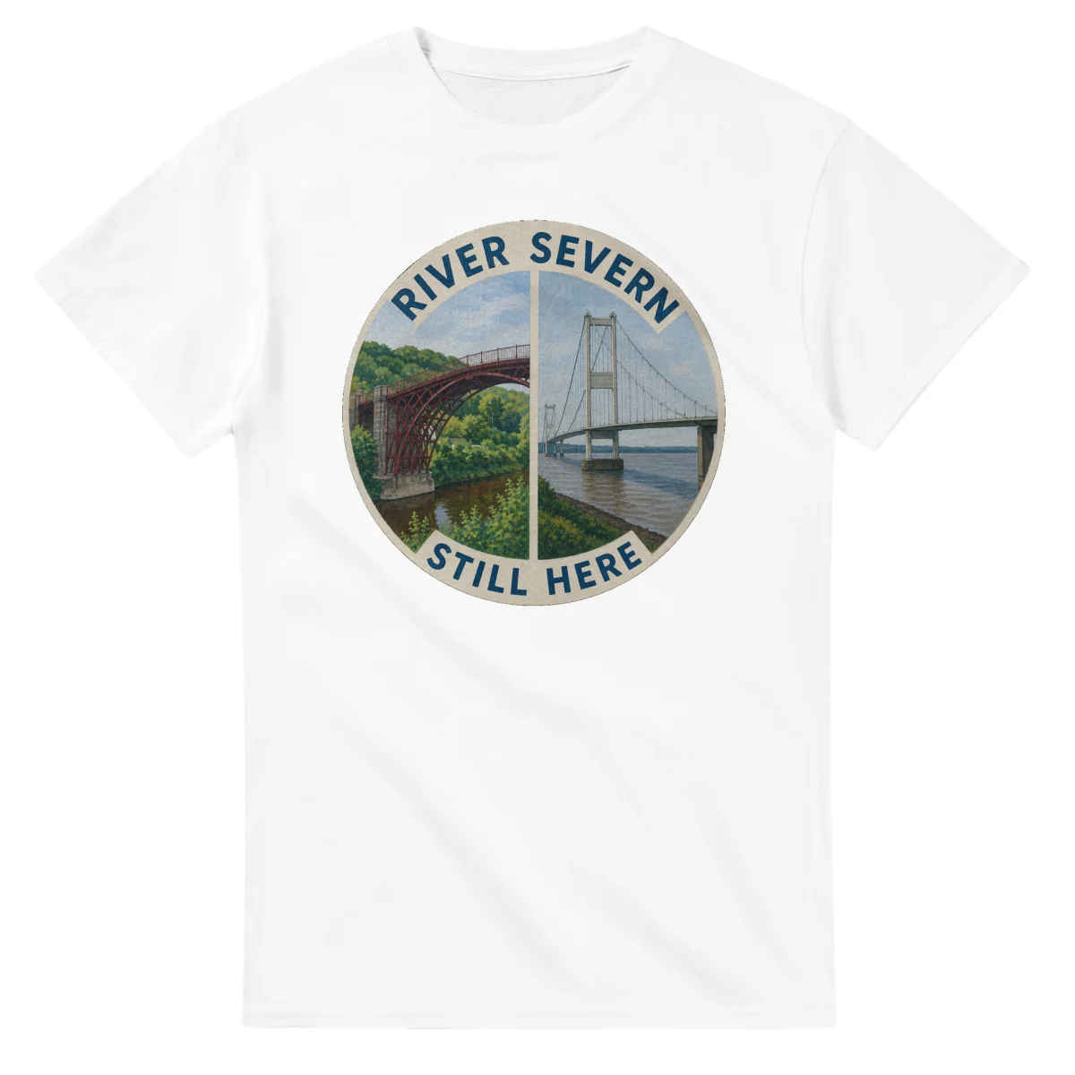 Painted, panelled scenic illustration for River Severn, with paired local scenes and the place name in lettering.