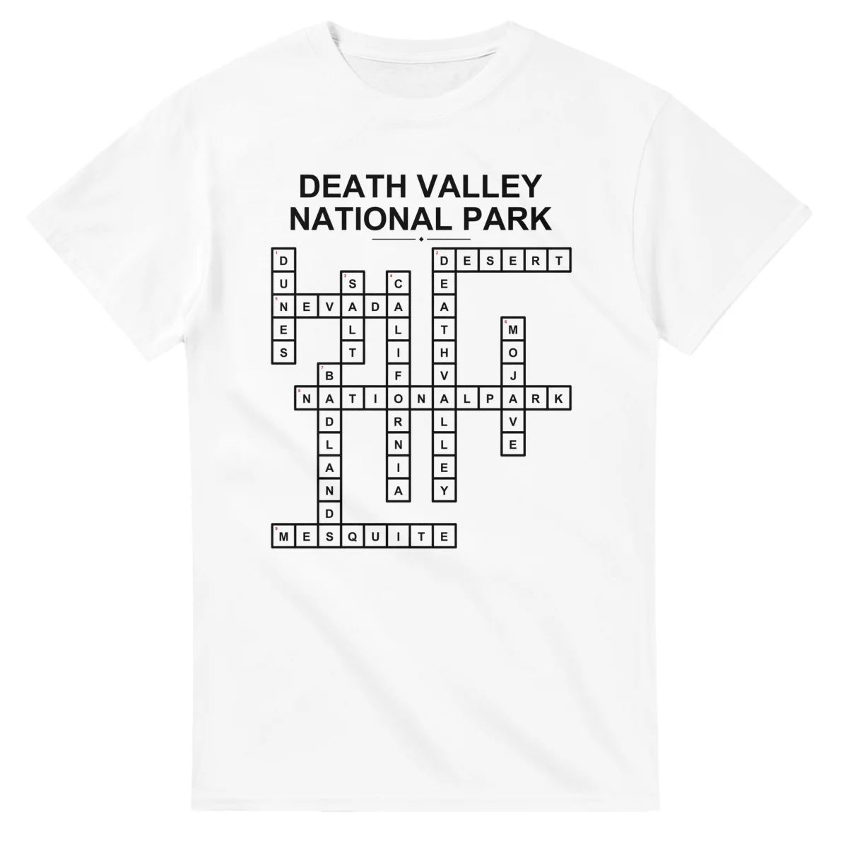 Monochrome crossword sheet for Death Valley National Park, with a large place-name heading, a letter grid, and numbered across and down clues.