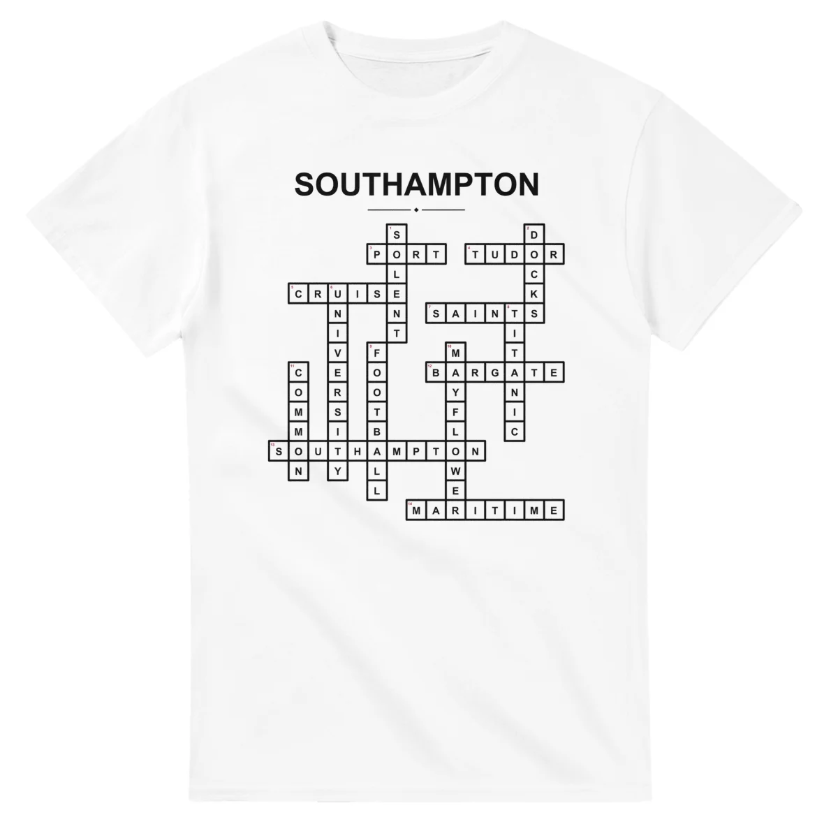 Monochrome crossword sheet for Southampton, with a large place-name heading, a letter grid, and numbered across and down clues.