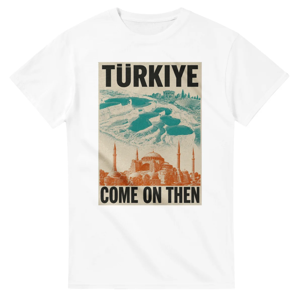 Two-colour scenic illustration for Türkiye, with the place name and COME ON THEN lettering.