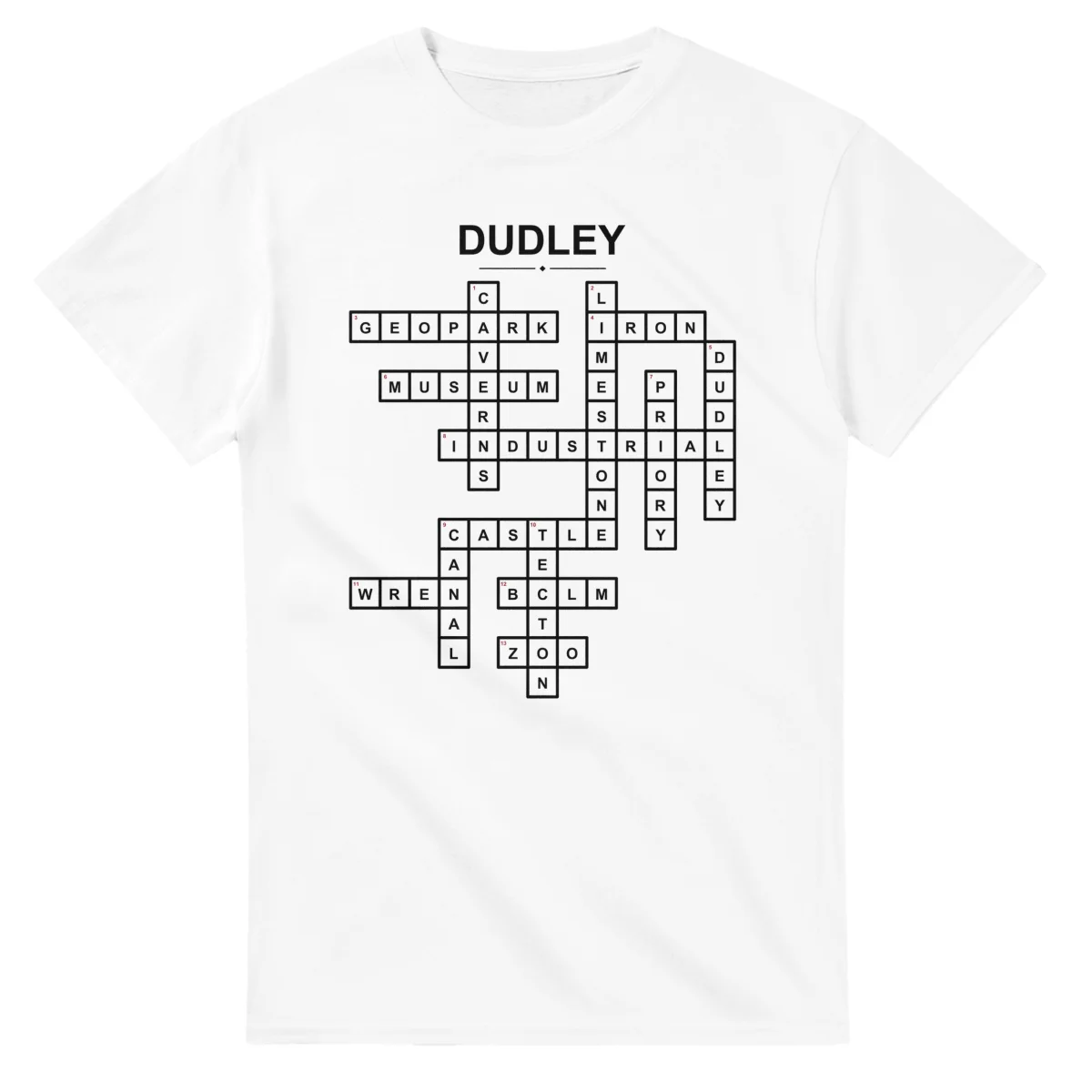Monochrome crossword sheet for Dudley, with a large place-name heading, a letter grid, and numbered across and down clues.