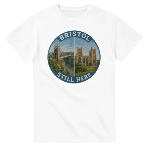 Painted, panelled scenic illustration for Bristol, with paired local scenes and the place name in lettering.