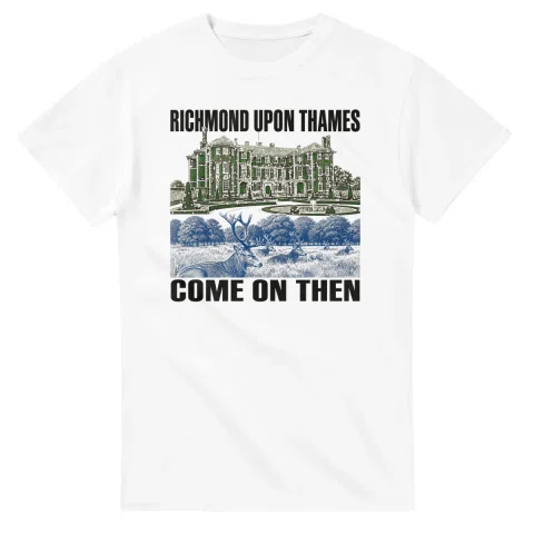 Two-colour scenic illustration for London Borough of Richmond upon Thames, with the place name and COME ON THEN lettering.