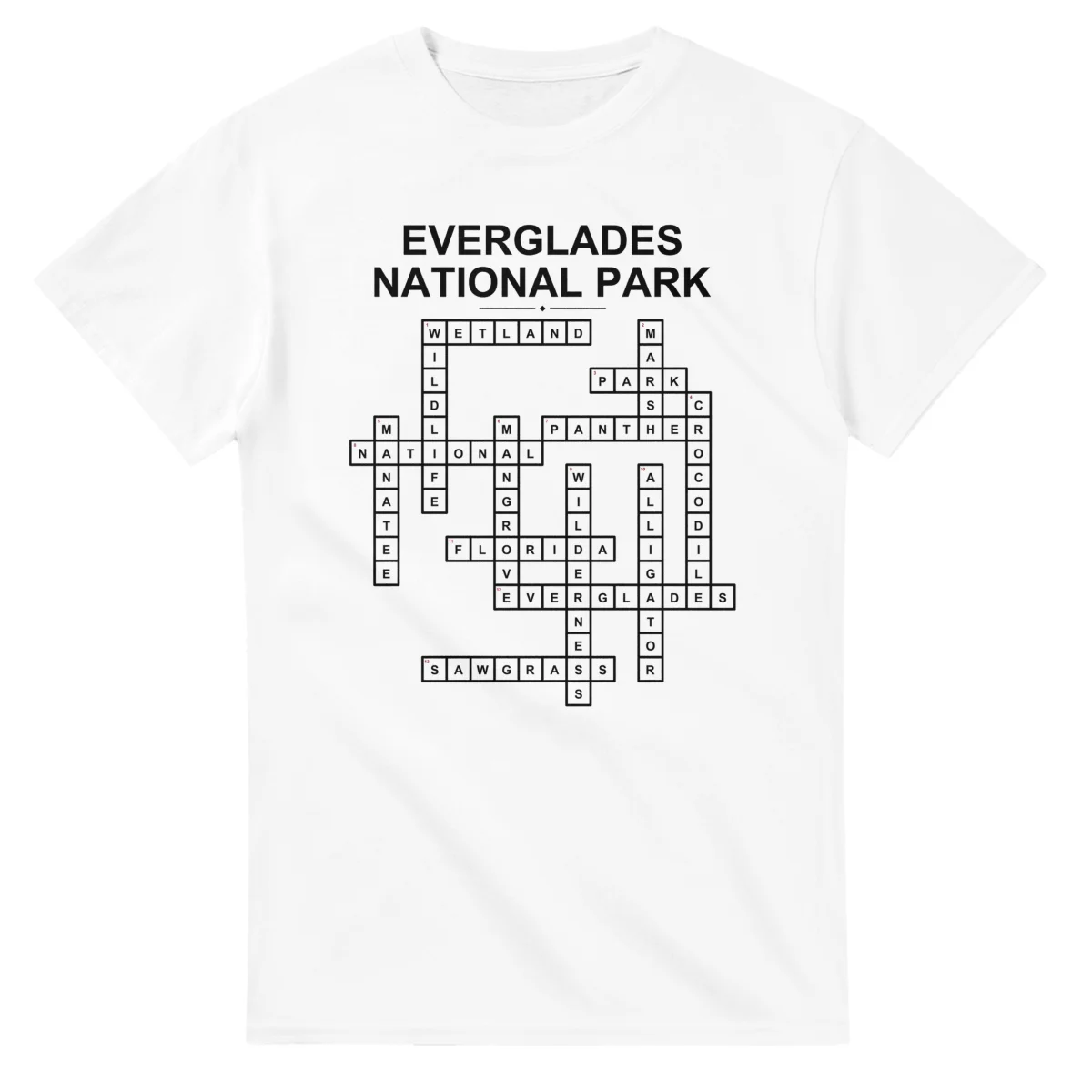 Monochrome crossword sheet for Everglades National Park, with a large place-name heading, a letter grid, and numbered across and down clues.