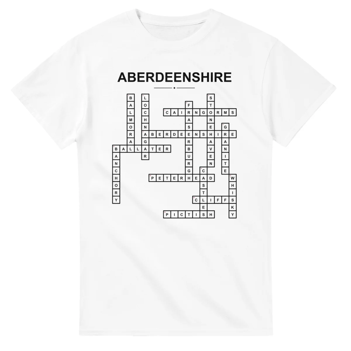 Monochrome crossword sheet for Aberdeenshire, with a large place-name heading, a letter grid, and numbered across and down clues.