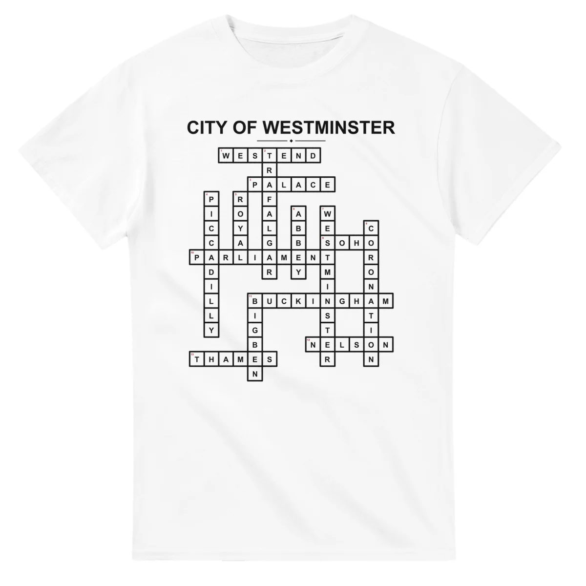 Monochrome crossword sheet for City of Westminster, with a large place-name heading, a letter grid, and numbered across and down clues.
