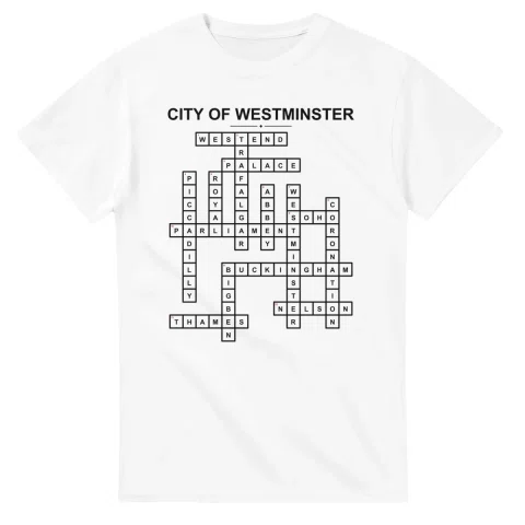 Monochrome crossword sheet for City of Westminster, with a large place-name heading, a letter grid, and numbered across and down clues.