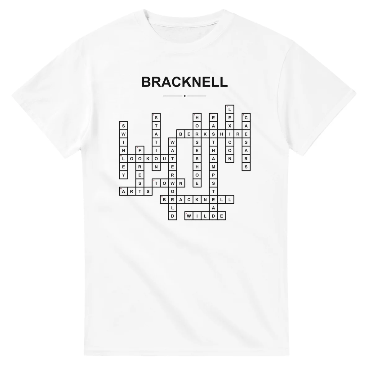 Monochrome crossword sheet for Bracknell, with a large place-name heading, a letter grid, and numbered across and down clues.