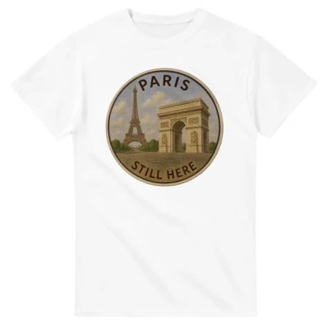 Painted, panelled scenic illustration for Paris, with paired local scenes and the place name in lettering.
