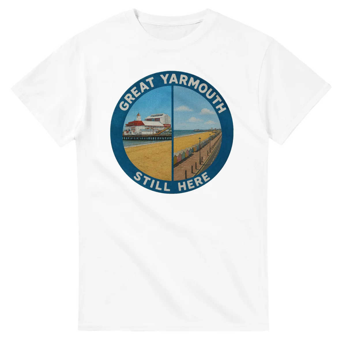 Painted, panelled scenic illustration for Great Yarmouth, with paired local scenes and the place name in lettering.