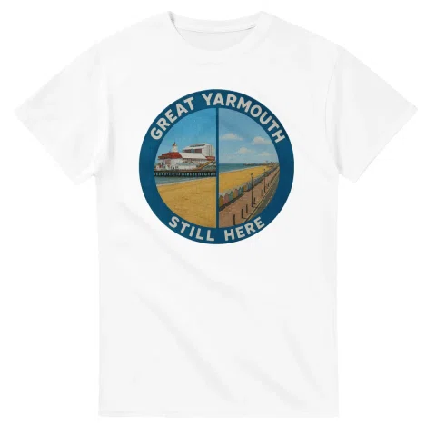 Painted, panelled scenic illustration for Great Yarmouth, with paired local scenes and the place name in lettering.