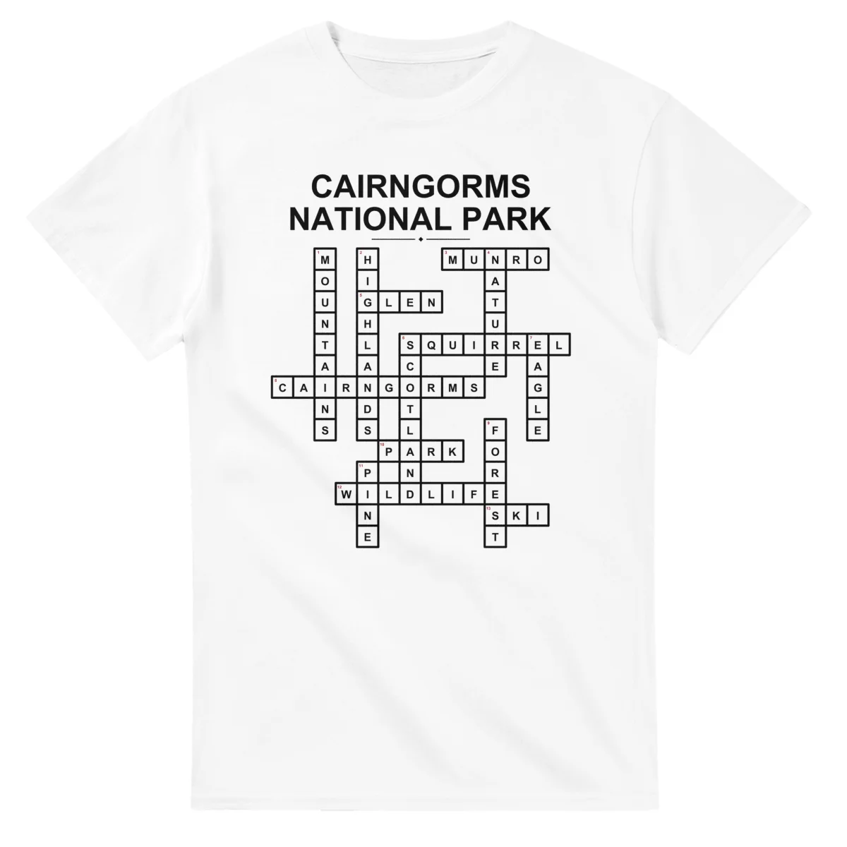 Monochrome crossword sheet for Cairngorms National Park, with a large place-name heading, a letter grid, and numbered across and down clues.