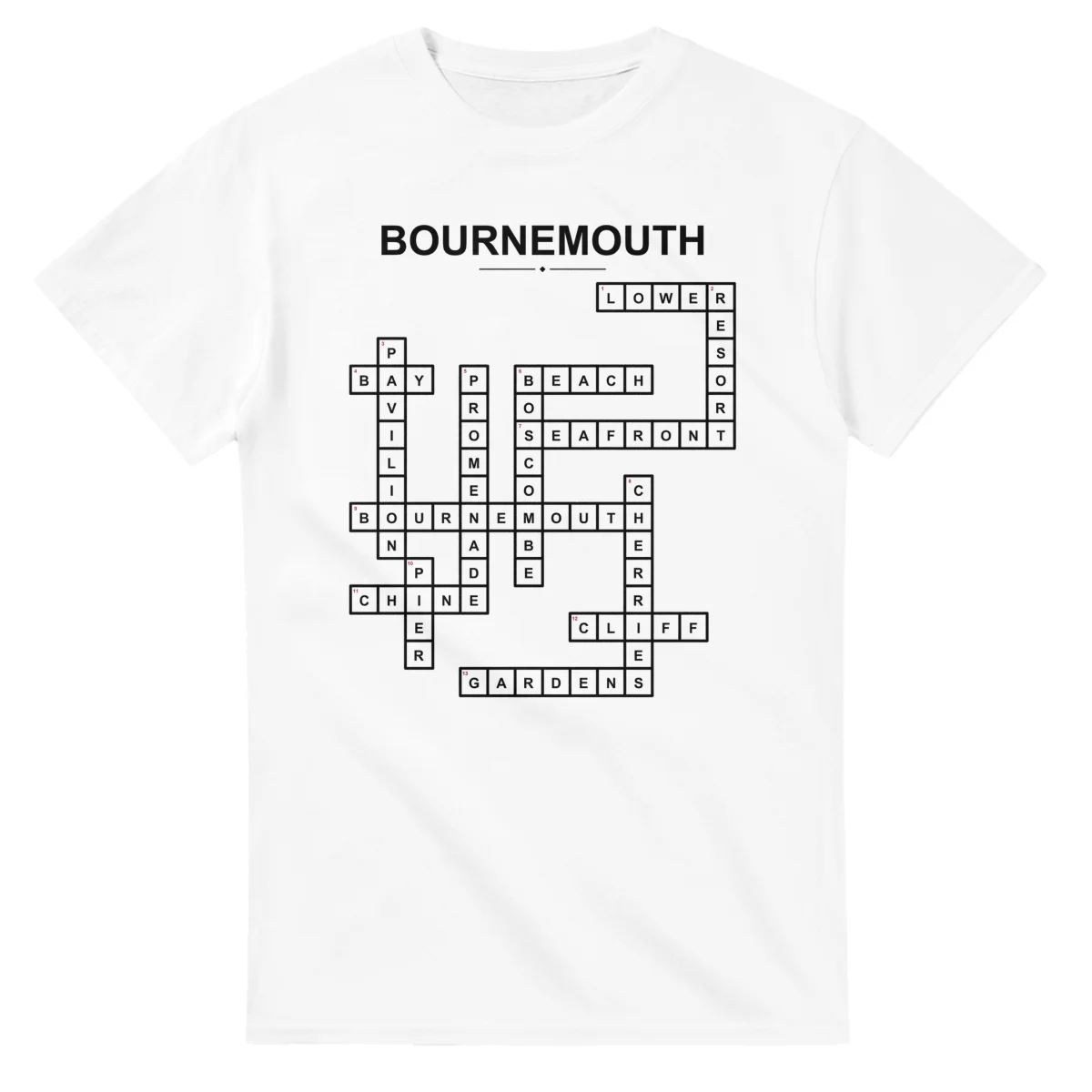 Monochrome crossword sheet for Bournemouth, with a large place-name heading, a letter grid, and numbered across and down clues.