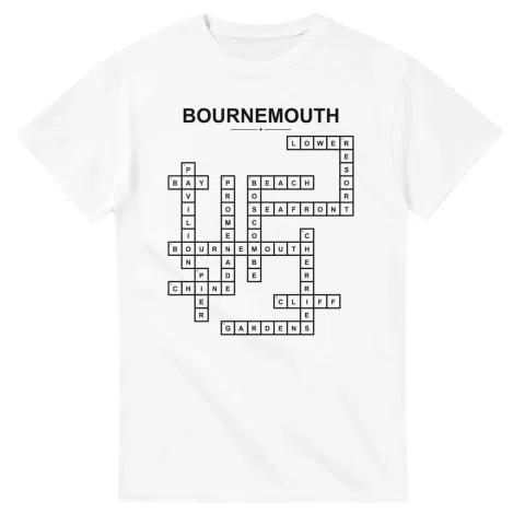 Monochrome crossword sheet for Bournemouth, with a large place-name heading, a letter grid, and numbered across and down clues.