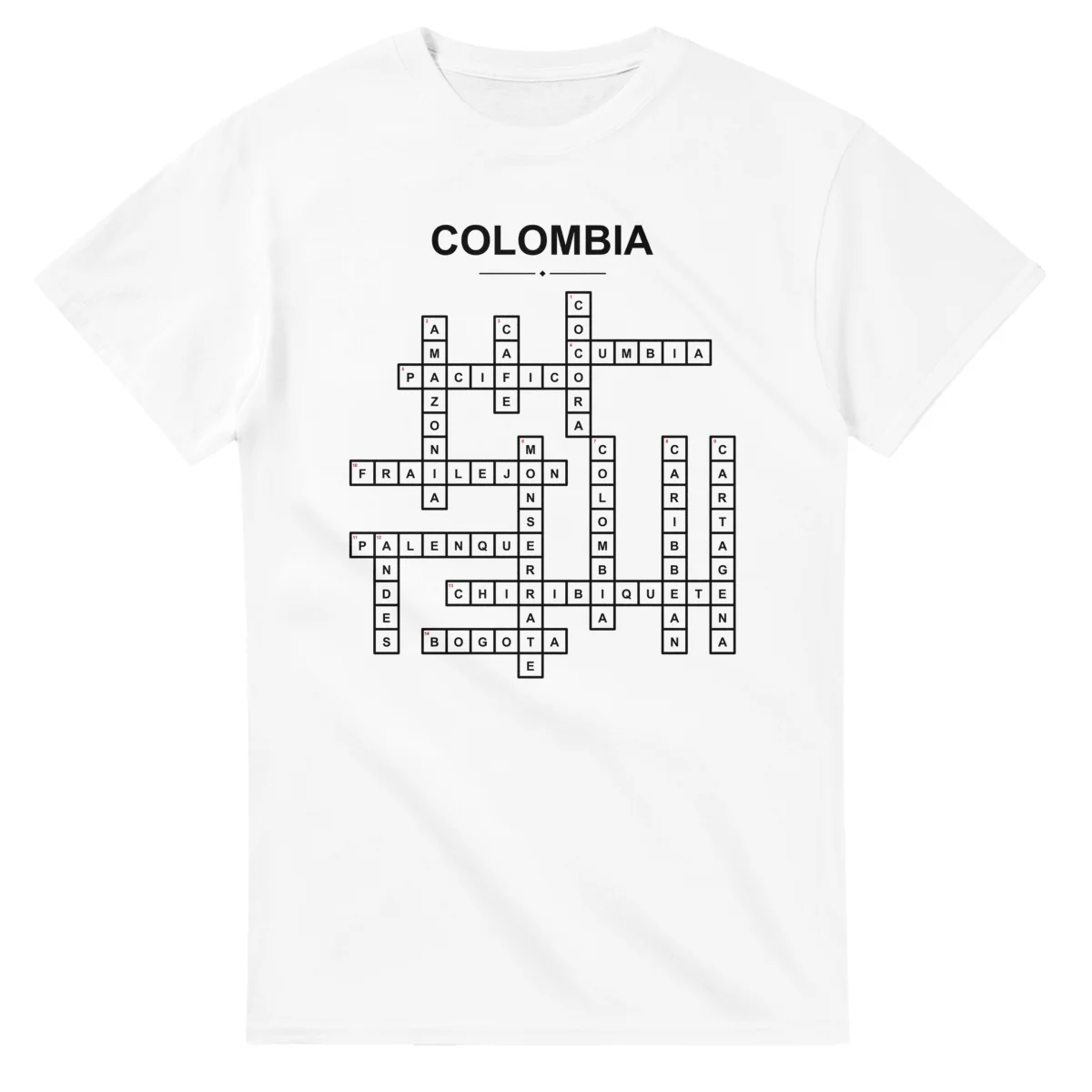 Monochrome crossword sheet for Colombia, with a large place-name heading, a letter grid, and numbered across and down clues.