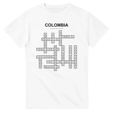 Monochrome crossword sheet for Colombia, with a large place-name heading, a letter grid, and numbered across and down clues.