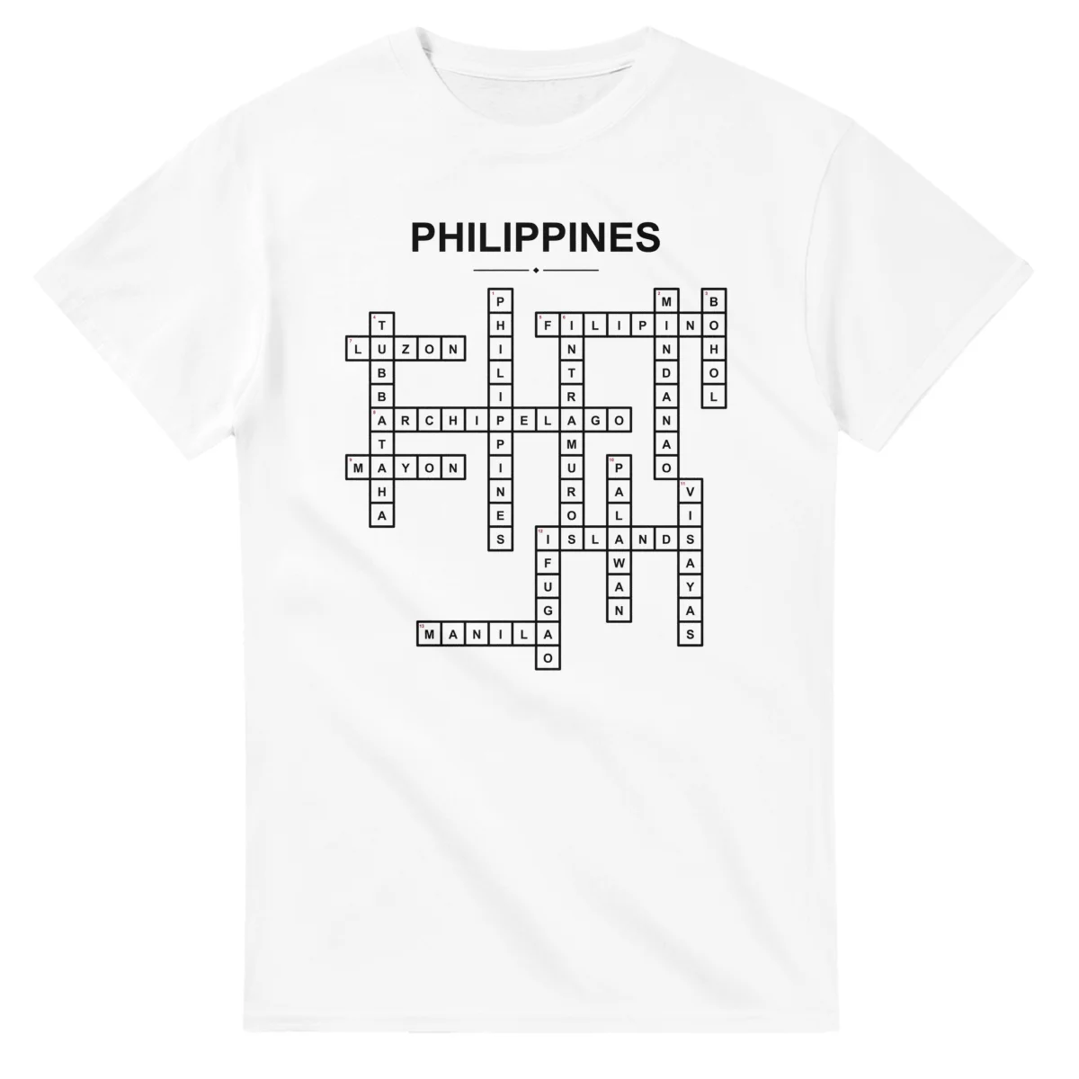 Monochrome crossword sheet for The Philippines, with a large place-name heading, a letter grid, and numbered across and down clues.