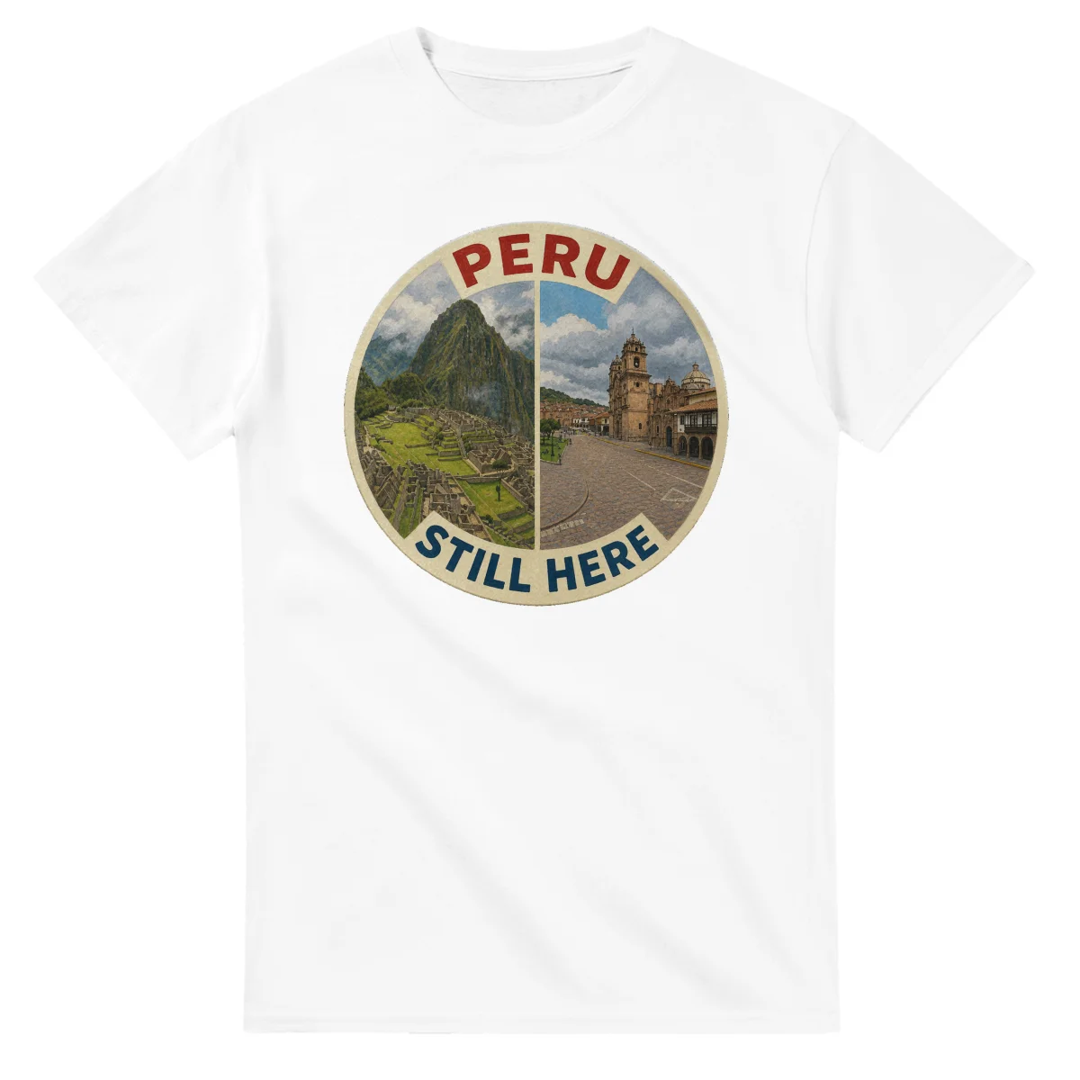 Painted, panelled scenic illustration for Peru, with paired local scenes and the place name in lettering.