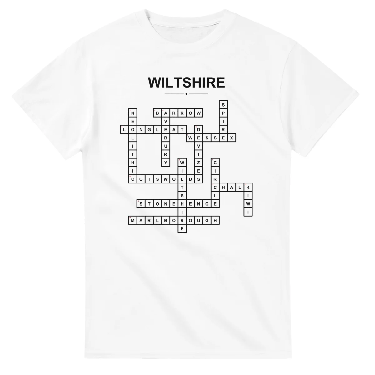 Monochrome crossword sheet for Wiltshire, with a large place-name heading, a letter grid, and numbered across and down clues.