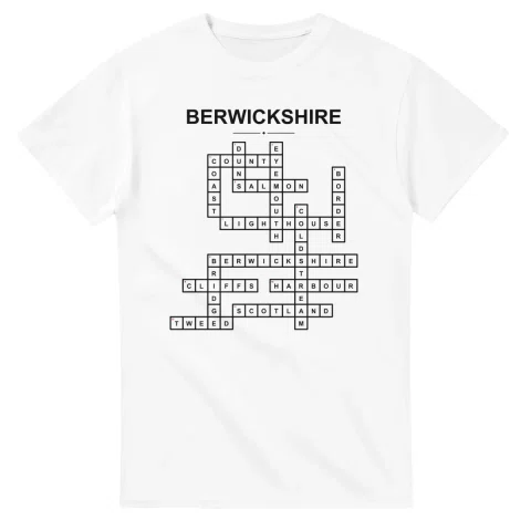 Monochrome crossword sheet for Berwickshire, with a large place-name heading, a letter grid, and numbered across and down clues.