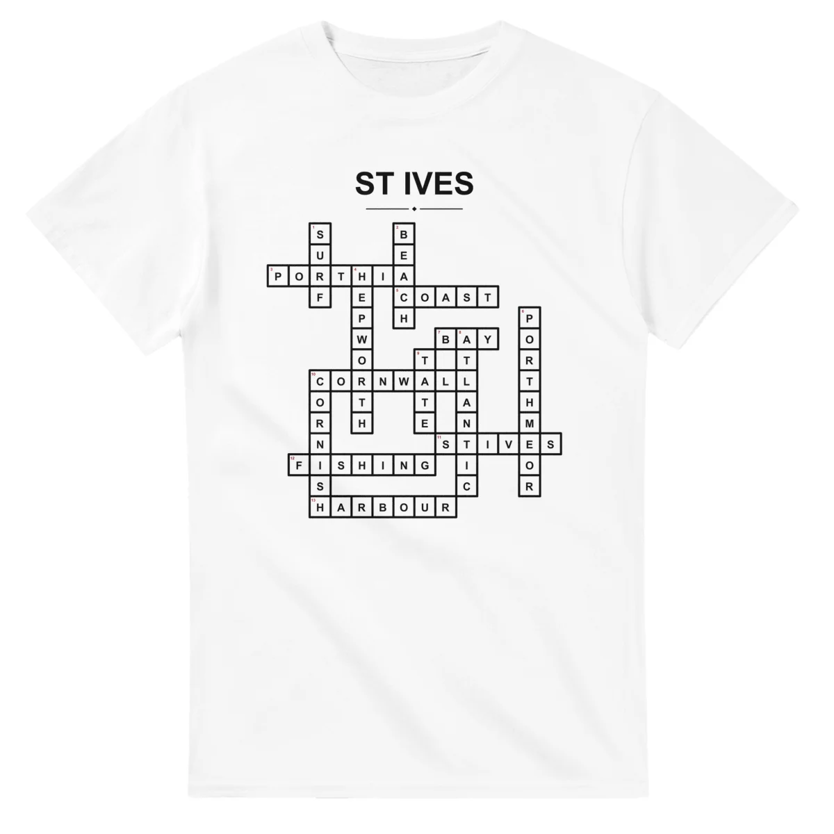 Monochrome crossword sheet for St Ives, with a large place-name heading, a letter grid, and numbered across and down clues.