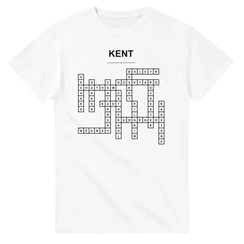 Monochrome crossword sheet for Kent, with a large place-name heading, a letter grid, and numbered across and down clues.