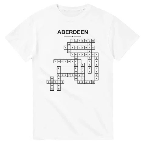 Monochrome crossword sheet for Aberdeen, with a large place-name heading, a letter grid, and numbered across and down clues.