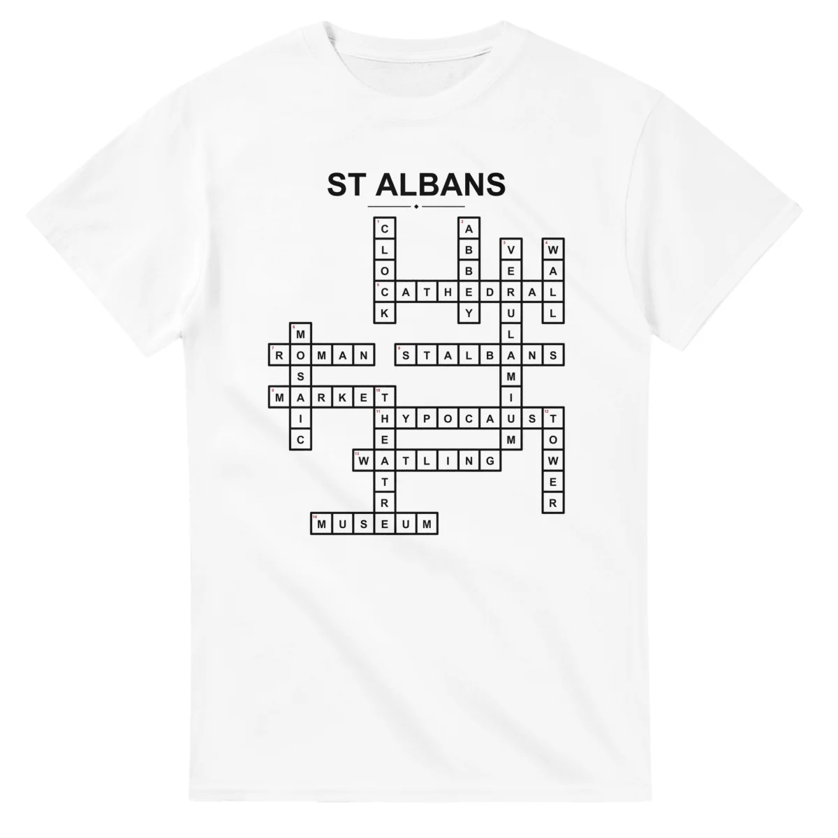 Monochrome crossword sheet for St Albans, with a large place-name heading, a letter grid, and numbered across and down clues.