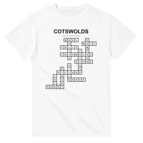 Monochrome crossword sheet for Cotswolds, with a large place-name heading, a letter grid, and numbered across and down clues.
