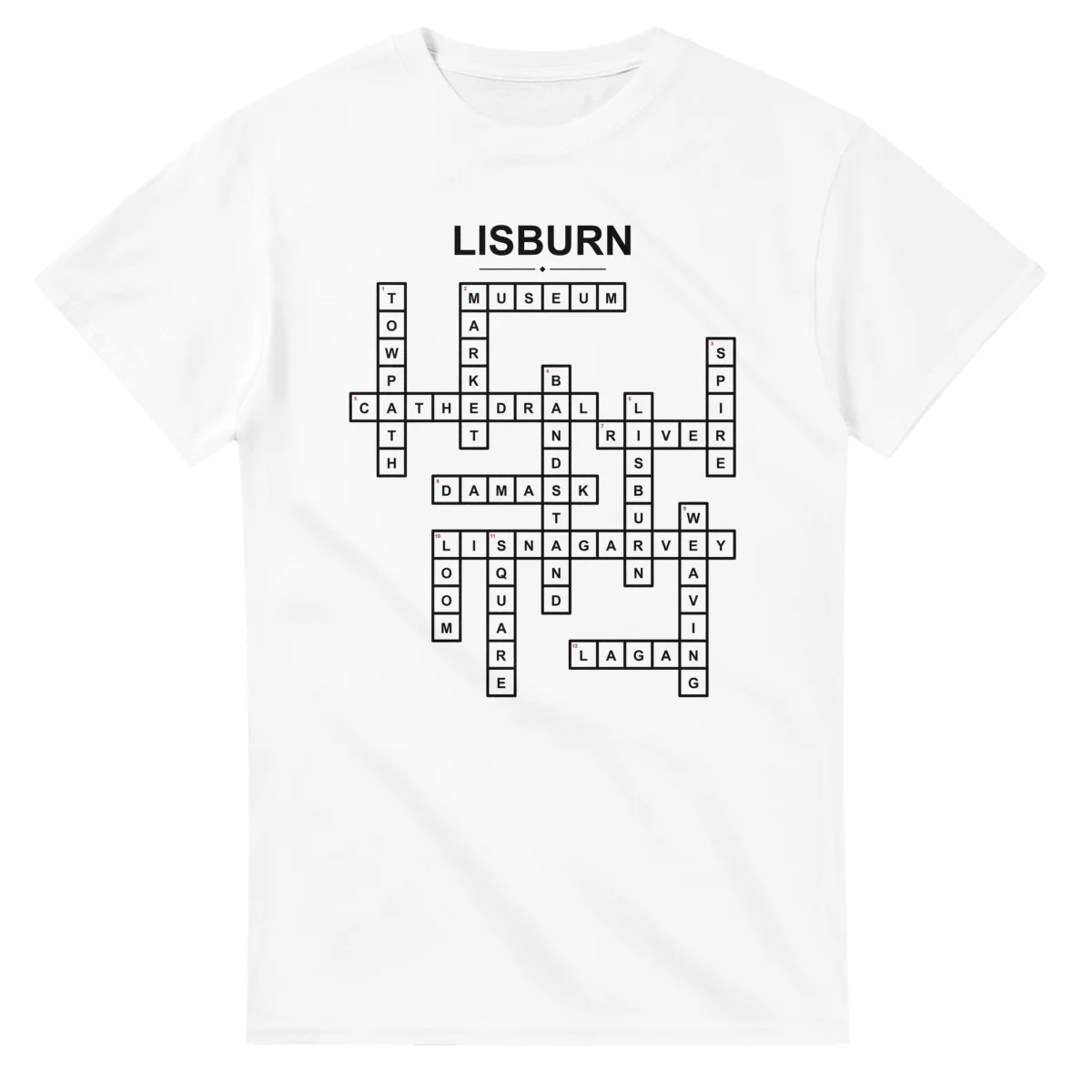 Monochrome crossword sheet for Lisburn, with a large place-name heading, a letter grid, and numbered across and down clues.