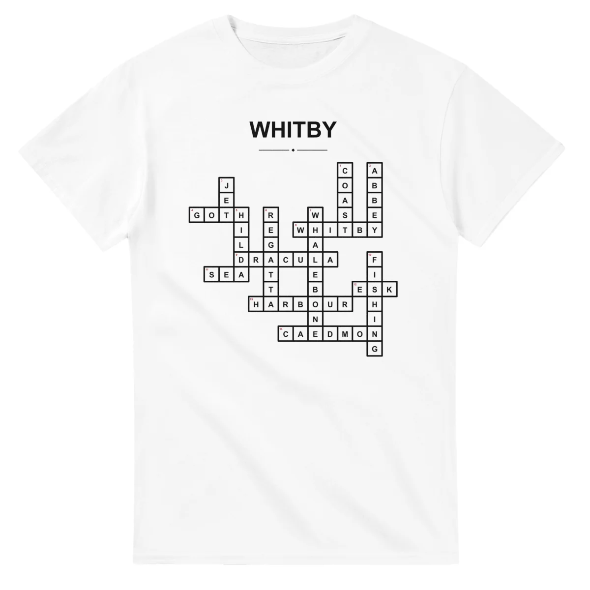 Monochrome crossword sheet for Whitby, with a large place-name heading, a letter grid, and numbered across and down clues.