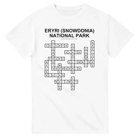 Monochrome crossword sheet for Eryri (Snowdonia) National Park, with a large place-name heading, a letter grid, and numbered across and down clues.