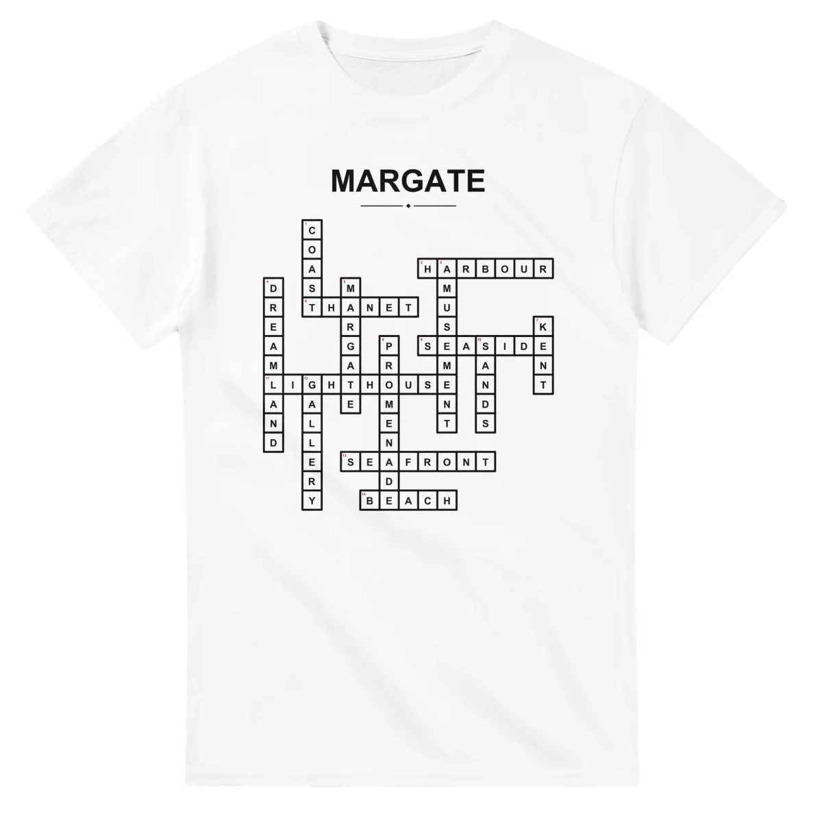 Monochrome crossword sheet for Margate, with a large place-name heading, a letter grid, and numbered across and down clues.