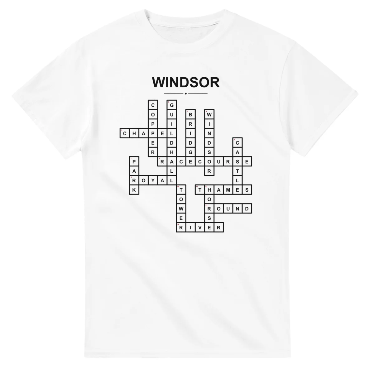 Monochrome crossword sheet for Windsor, with a large place-name heading, a letter grid, and numbered across and down clues.
