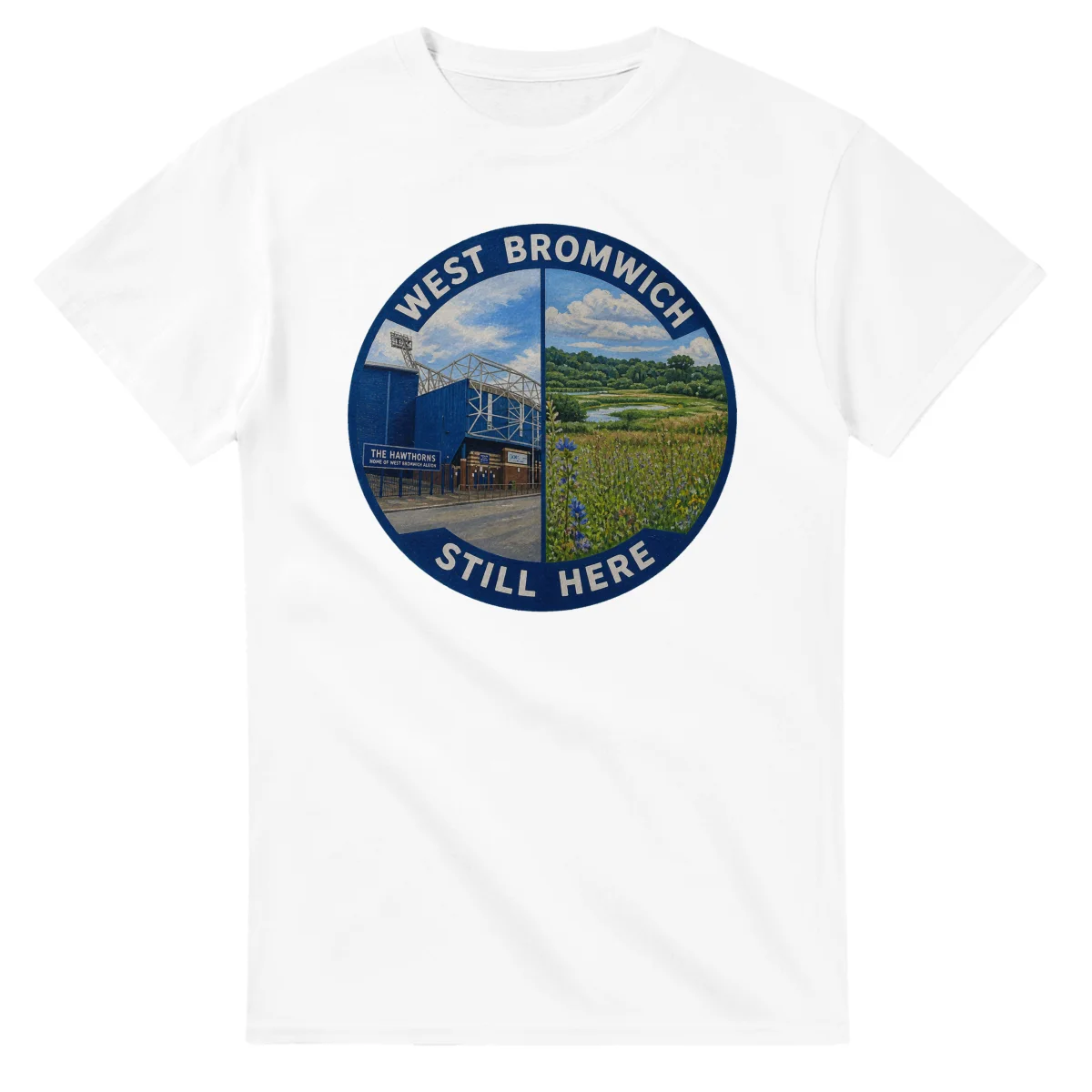 Painted, panelled scenic illustration for West Bromwich, with paired local scenes and the place name in lettering.